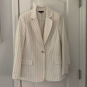 Adrianna Papell stripped blazer size XS white black casual classic preppy career